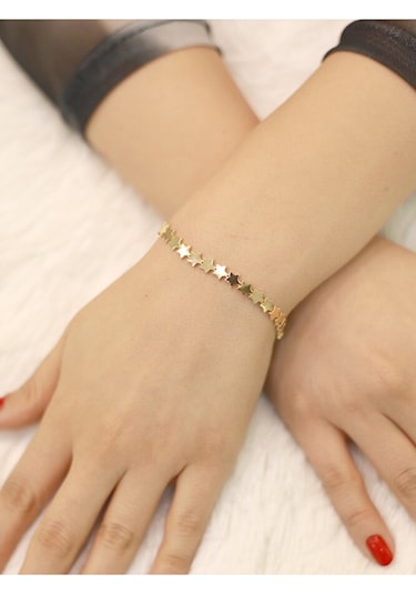 14 Ayar Altın Sıralı Yıldız Bileklik Altın