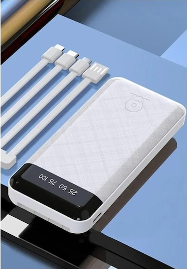 Plentiful 20000 Mah Powerbank 4 İn 1. Kendinden Çoklu Kablo Girişli Beyaz BEYAZ