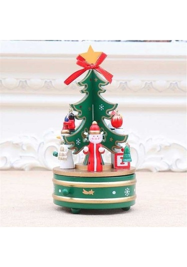 Novahub Yeşil Ahşap Dönen Müzik Kutusu Noel Ağacı Süslemeleri