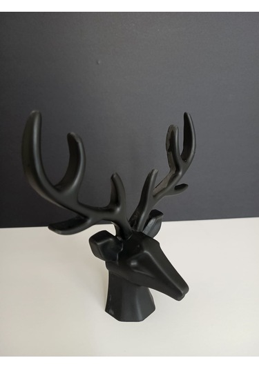 Geyik Heykeli, Büst, Siyah Renk Geyik Obje, Ev Dekoru
