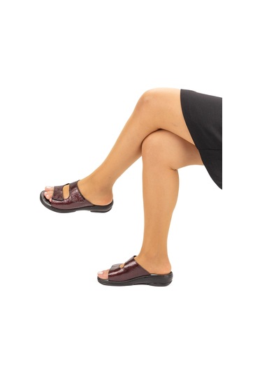 Mix Brand Kadın Hakiki Deri Değişebilen Tabanlıklı Anatomik Terlik Bordo Rugan Bordo