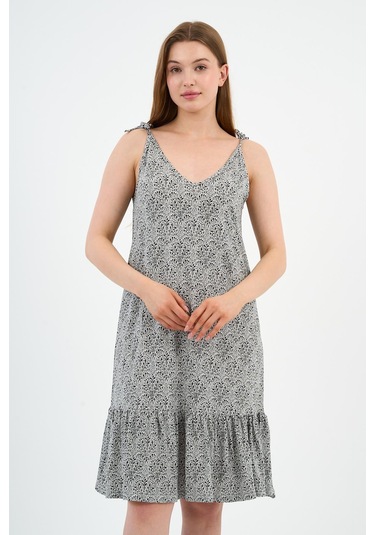 Bağlama Detaylı Askılı Volanlı Elbise B24-425-01 siyah