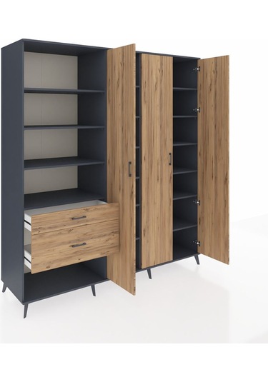 Kronos Dolap 16 Raflı 2 Çekmeceli 3 Kapaklı 220x59x243 Antrasit-çam/çam Atlas Çam/atlas Çam