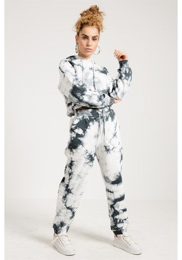 Jahr Marc Batik Yıkamalı Gri Crop Sweatshirt