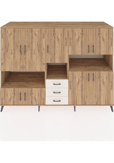 Kronos Dolap 13 Raflı 3 Çekmeceli 9 Kapaklı 220x59x163 Çam-çam/ay Çam-çam/aytaşı