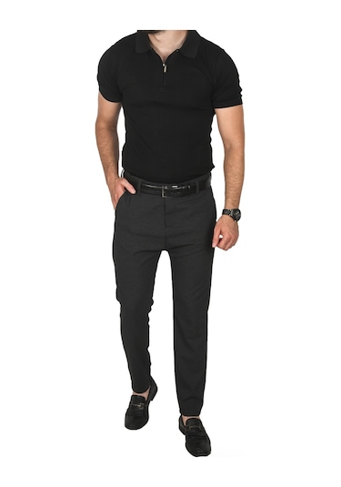 Deepsea Erkek Füme İtalyan Kesim Tüylenmez Likralı Spor Pantolon Esnek Kumaş Bilek Boy Boru Paça Klasik Pantolon 2502005 Füme