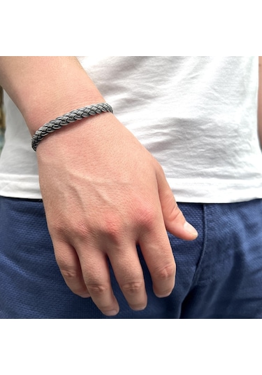 El İşçiliği 1000 Ayar Gümüş Sade Örgü Kazaz Erkek Bileklik