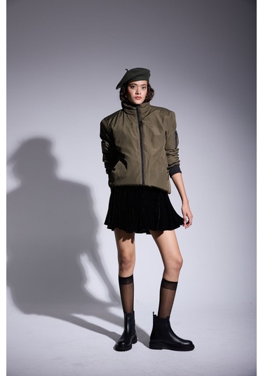 Freemen Kadın Haki Astarlı Dik Yaka Mevsimlik Su Ve Rüzgar Geçirmez Mont Haki