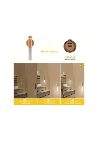 Fastbuy Dream011 Ceviz 2 Adet Hareket Sensörlü Usb Şarj Led Gece Lambası, Lityum Pil, Ayarlanabilir, Manyetik, Dekoratif Duva Ceviz