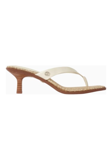 Sam Edelman Dollie 55 Krem Deri Ince Bantlı, Orta Topuklu Parmak Arası Sandalet
