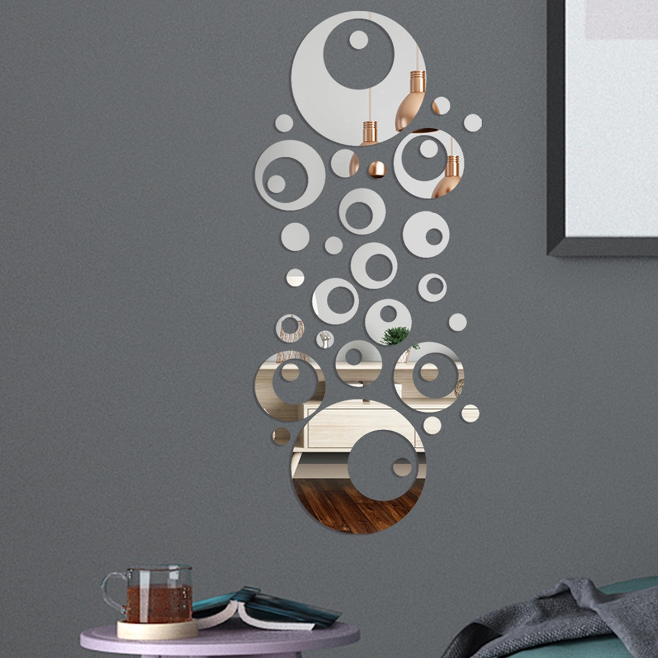 Dianziye 32 Adet/set Akrilik Yansıma Sticker, Ev Salonu Yatak Odası Dekorasyonu İçin, Gerekli Çift Taraflı Sticker İle, Gümüş Renkli Gümüş