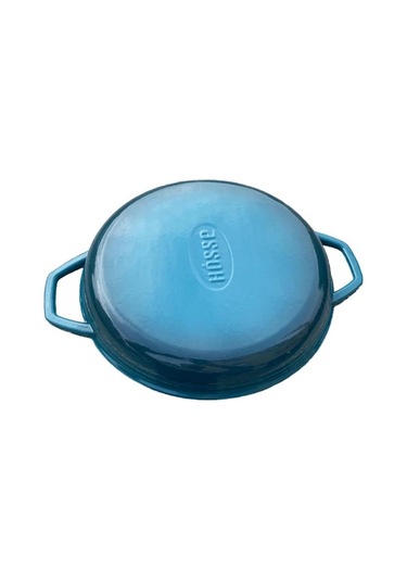 Hosse 28 Cm Yuvarlak Demir Döküm Grill Tava Çift Kulplu Mavi Mavi