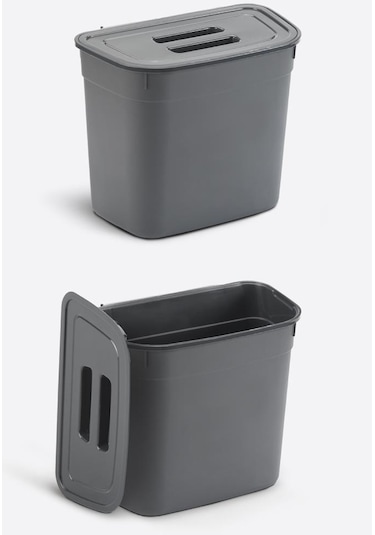 Flosoft Dolap İçi Kapaklı Asılabilir Çöp Kovası, Dolap Kapağı Askılı Çöp Kutusu Füme 7 Litre Füme