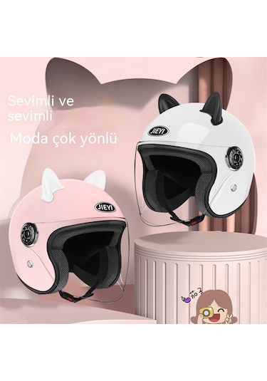 Yy Kahverengi Lens-SK5882 Açık Motosiklet Kaskı Haki Siyah Kedi Kulakları