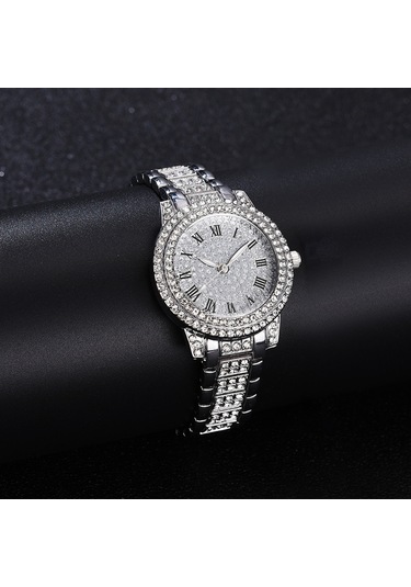 Vkemall Bayanlar İçin Zümrütlü Roma Rakamlı Gümüş Renkli Çelik Kordonlu Kwarts Saat - Zirve Konfor Ve Tarz Silver