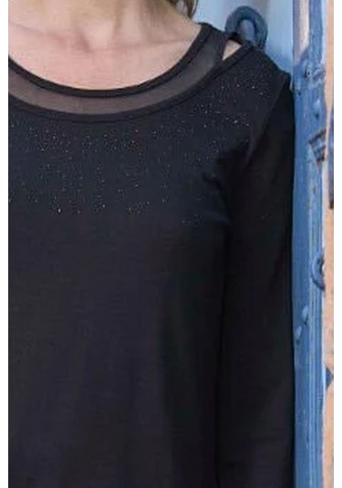 Cossy By Aqua 26081 Kadın Taş Baskılı Uzun Kollu Deri Pantalonlu Spor 2'li Takım-siyah Siyah