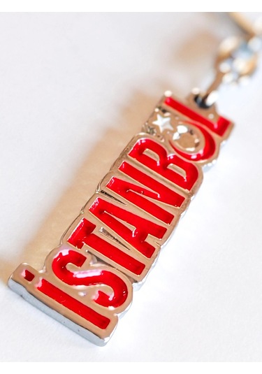 Moncuk Design Kırmızı İstanbul Yazan Metal Anahtarlık