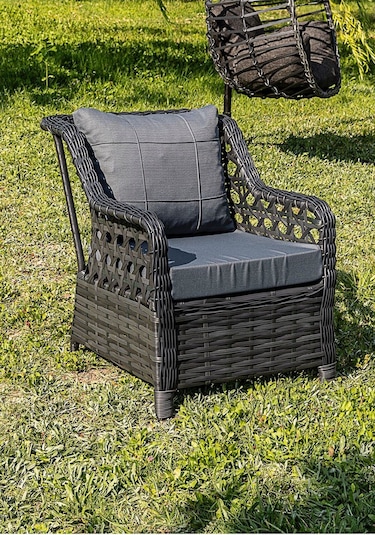 Btkconsept Oscar Rattan Bahçe Mobilyasi 3+1+1 Masali Koyu Gri