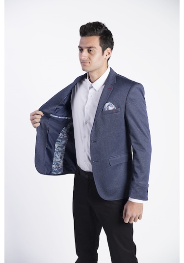 Sposo 5112  Dar Kalıp Örme Kumaş Lacivert Erkek Blazer Ceket Lacivert