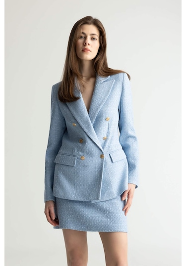 DeFacto Regular Fit Ceket Yaka Tweed Blazer Ceket E5331AX25SPBE196 Mavi DeFacto Regular Fit Ceket Yaka Tweed Blazer Ceket E5331AX25SPBE196 Mavi