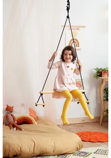 Indirimsmart Bundera Basic Ahşap Duyusal Trapez Salıncak Çocuk Jimnastik Doğal