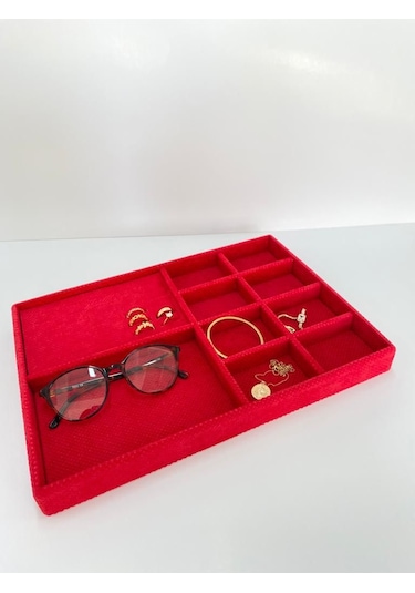 Yerli Üretim Sidney Model Keten Kumaş Kırmızı 34/24cm Çekmece İci Kırmızı