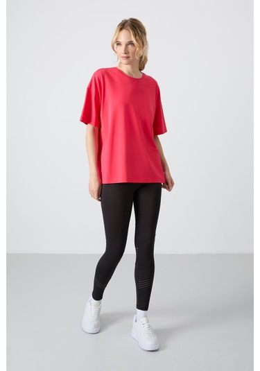 Tommy Life Rose Penye Modal Yumuşak Tuşeli Oversize Fit Basic Kadın T-shirt- 97285 Rose