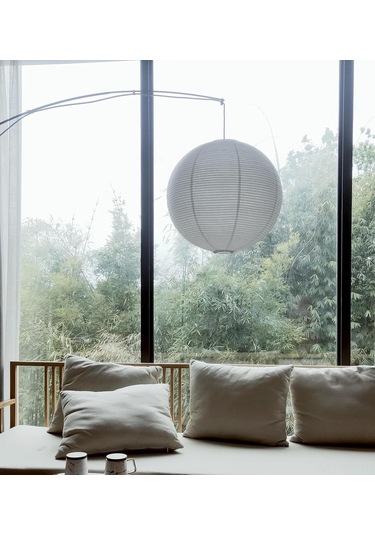 Wezone Japon Geleneksel Washi Kağıt Ve Bambu Çerçeve Yuvarlak Avize - Oturma Odası, Restoran, Kafe Dekoru İçin Yumuşak Işık, 60cm Tekli Avize Kapağı Beyaz