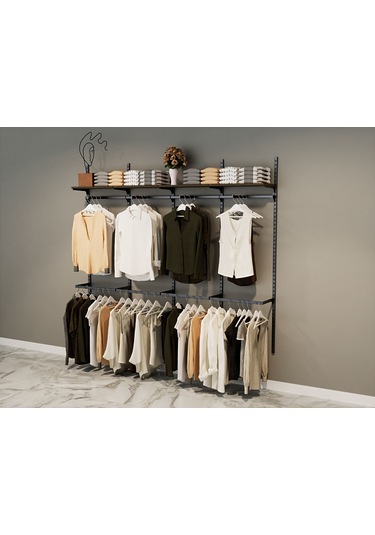 Modern Giyinme Odası Rafı & Dekoratif Duvar Tipi Askılı Raf Sistemi Siyah - Beyaz