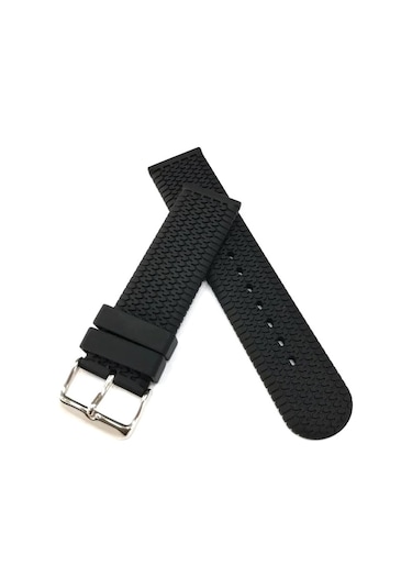 22 Mm Silikon Baskılı Desenli Saat Kordonu Kayışı Siyah