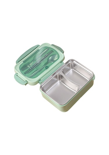 Aubyhe 304 Çelik Isı Saklama Yemek Kutusu, 2 Bölmeli, Mikrodalga Uyumlu, Öğrenci-ofis Çalışanı İçin Nane Yeşili Yeşil