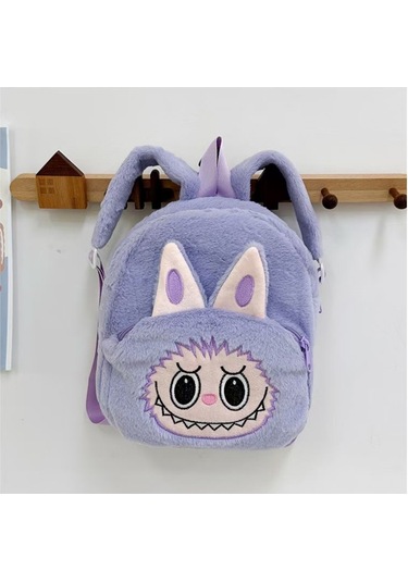 Moveevo Kucuk Cocuklar Icin Yumuşak Plush Mavi Çift Askılı Okul Çanta - Eğlenceli Kartun Figürlü Günlük Çantalar Mor