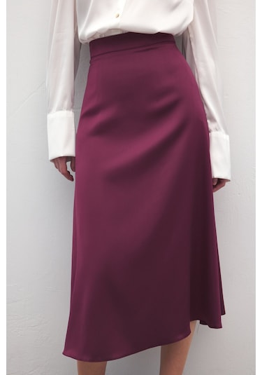 Sateen Midi Boy Saten Etek - Mürdüm-136725 Mürdüm