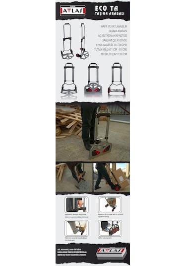 Attlas Eco Ta Katlanır Yük Paket Taşıma Arabası 60 Kg