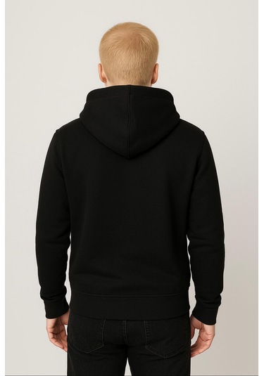 Axxel Erkek Siyah Kapüşonlu Sweatshirt-w1108 Siyah 3 İplik Şardonlu