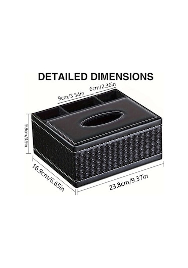 Sunshine011 Black Ldq 4 Bölmeli Çok Amaçlı Suni Deri Mendil Ve Saklama Kutusu, Uzaktan Kumanda Ve Ev Eşyaları İçin Siyah