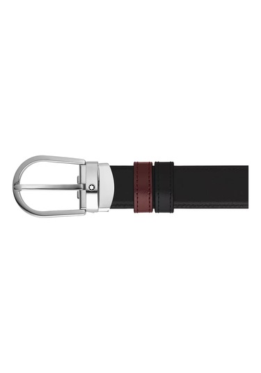 Montblanc At Nalı Tokalı Siyah - Bordo 30 Mm Çift Taraflı Deri Ke