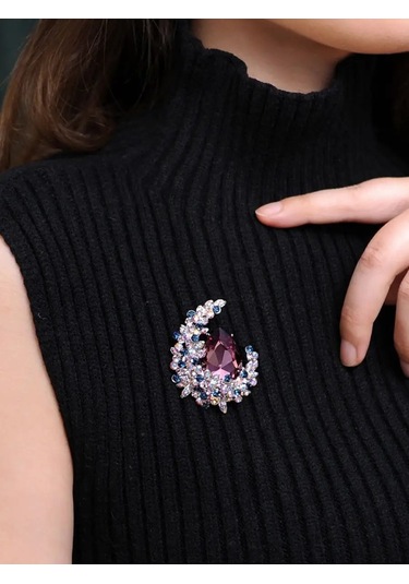 Beautiful Detail Büyük Taşlı Takılı Broş 156714062 Violet