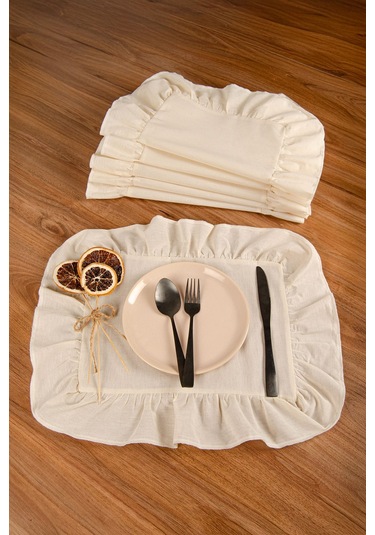 Keten 6'lı Fırfırlı Dikdörtgen Amerikan Servisi 35 X 40 Cm - Ztasd6 Ekru