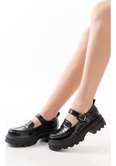 745-771 Siyah Rugan Günlük Yüksek Tabanlı Loafer Ayakkabı Beyaz