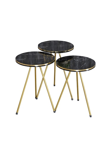 Zigon Sehpa 3'Lü Gold Metal Ayak Çift Bendir