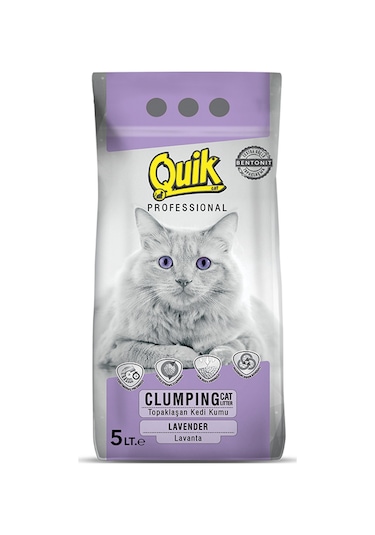 Quik Lavanta Kokulu İnce Topaklaşan Bentonit Kedi Kumu 5 L