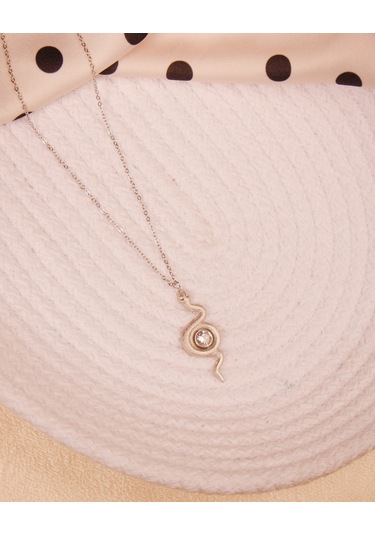 Gümüş Renkli Zirkon Taşlı Yılan Kararmaz Çelik Takı Kadın Kolye