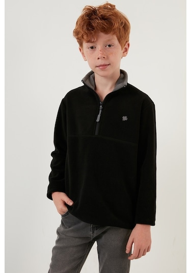 Lela Yumuşak Dokulu Fermuarlı Dik Yaka Şardonlu Kışlık Unisex Çocuk Polar 5905002 Siyah