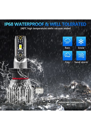 Youtek Led Far Ampulü A6 H7 120w 6500k 12000lm Ip68 Su Geçirmez Çiftli Set