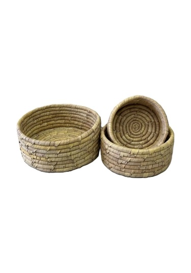Dekoratif Yuvarlak Hurma Hasır Sepet 3 Lü Set