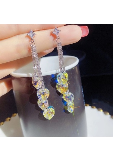 Ganzhoushop Yeşil Yeşil Yapay Uzun Uygun Püskül Mücevherleri Modaya Uygun Küpeleri Kristal Kore Kızlar Kadın Rm Yeşil