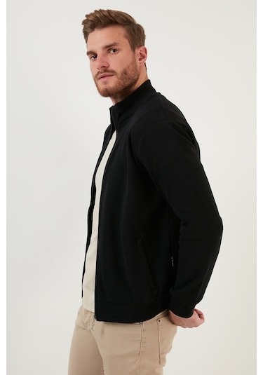 Buratti Pamuklu Fermuarlı Dik Yaka Cepli Erkek Hırka 456210 Siyah