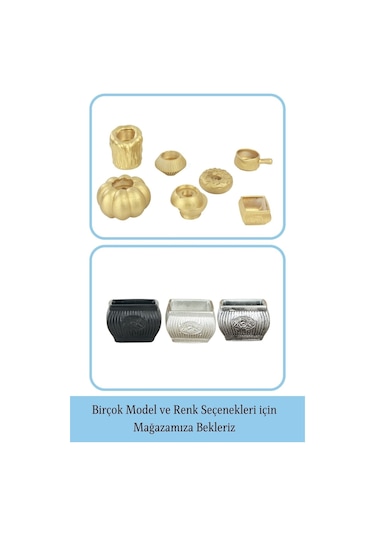 Eskitme Mumluk Şamdan Tealight Mum Uyumlu Mini Çizgili Çiçekli Model - Altın