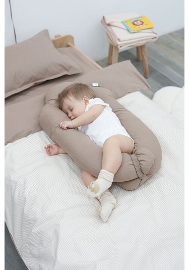 Mordesign Moresleep 2'si 1 Arada Bebek Sarılma Ve Şekillendirme Yastığı, Düz Kafa Yastığı,pamuklu,uyku Yastığı Kapiçino Zg10194-5